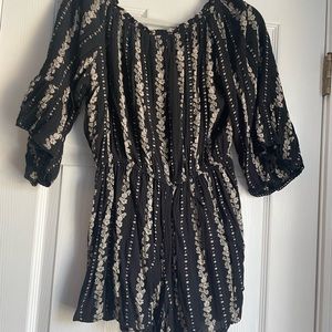 Angie Bohemian Black Summer Romper Large Elastic Waist Festival Beach